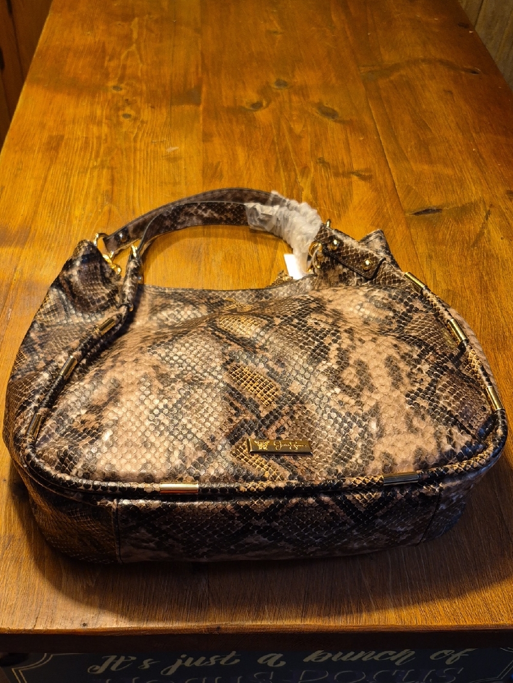 Jessica Simpson Brown Snake-Print Shoulder Bag with Gold Hardware